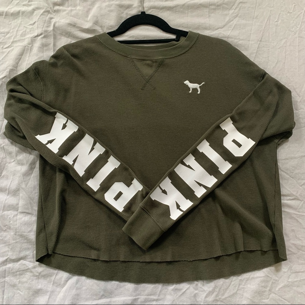 VS PINK olive green long sleeve top (size S)